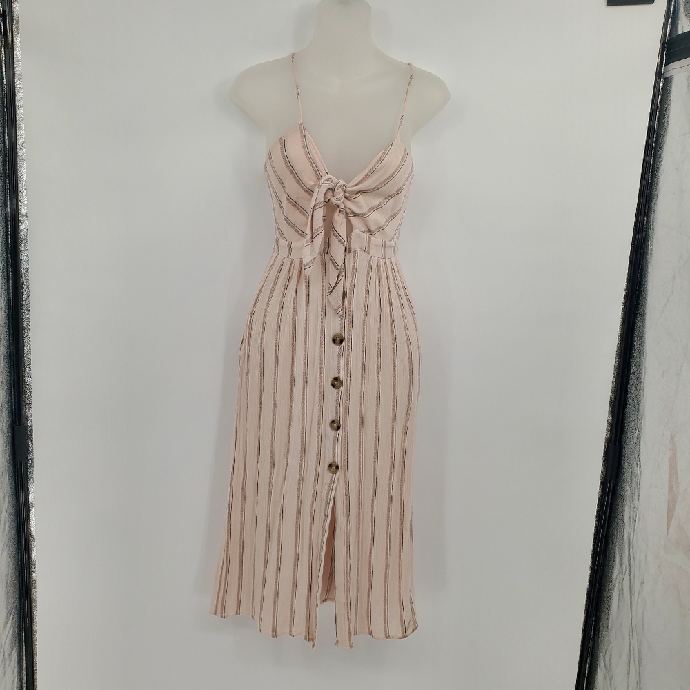 ☆☆ Mimi Chica Striped Pink Button-Down Midi Dress Size Small